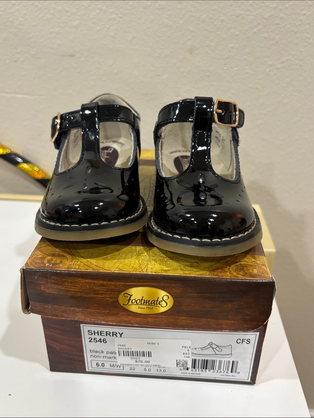FootMates Black Patent Sherry T-Strap Mary Jane Shoes